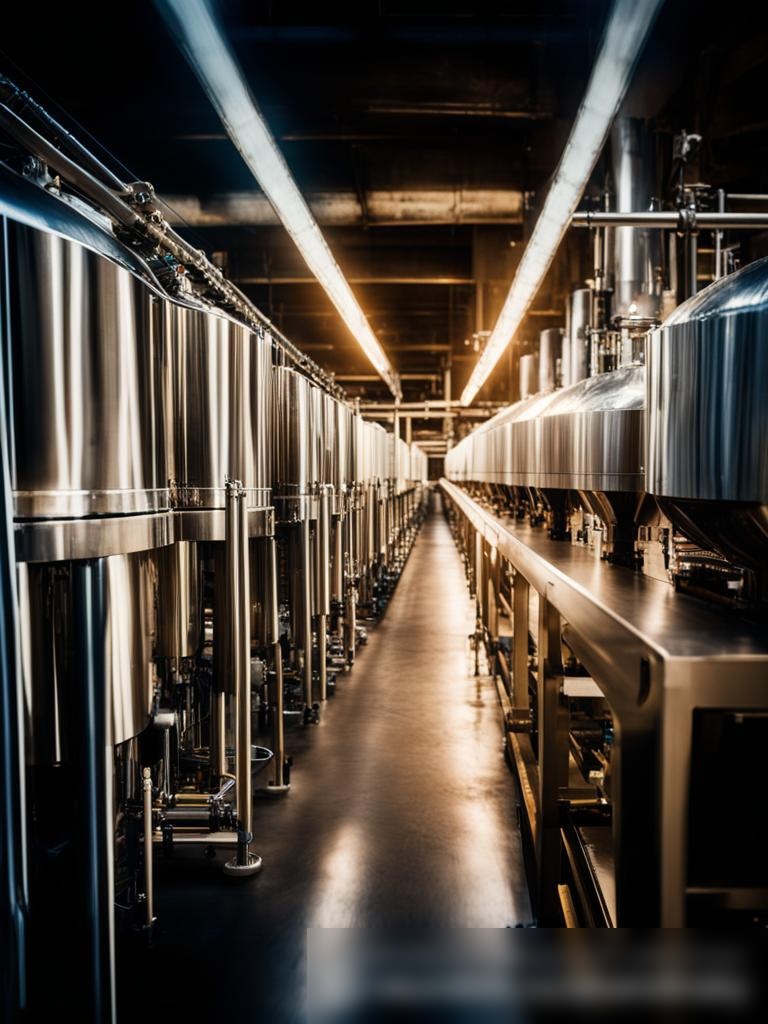 Динамичный вид на автоматизированную линию розлива в пивоварне, где бутылки наполняются, закрываются и маркируются - Пример 5