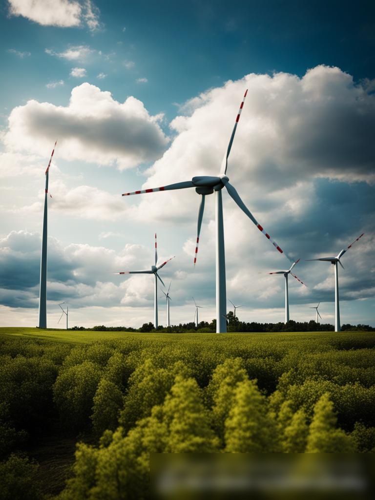 Ветряная ферма с высокими ветряными турбинами на фоне драматического неба с движущимися облаками - Пример 5