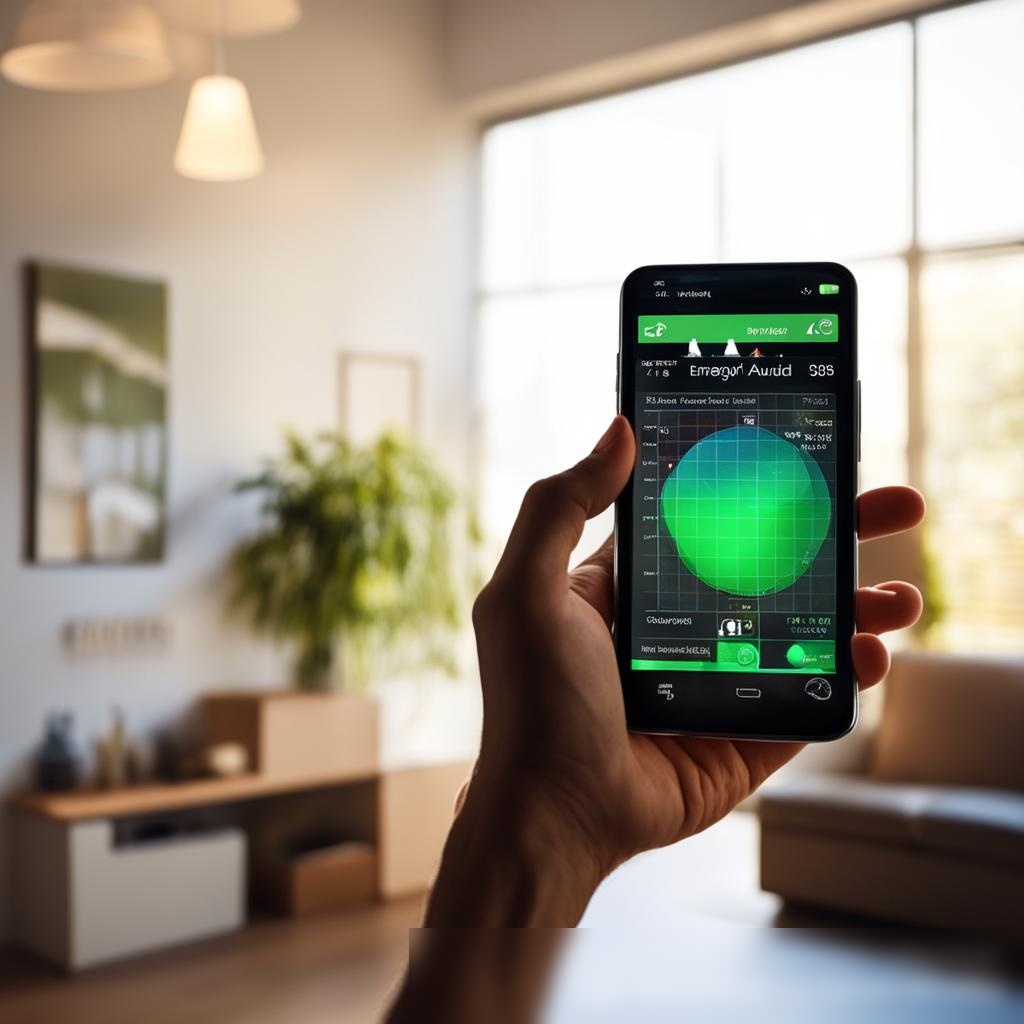 Крупным планом изображена рука, держащая смартфон с приложением для аудита энергопотребления, показывающим графические представления потребления энергии - Пример 3