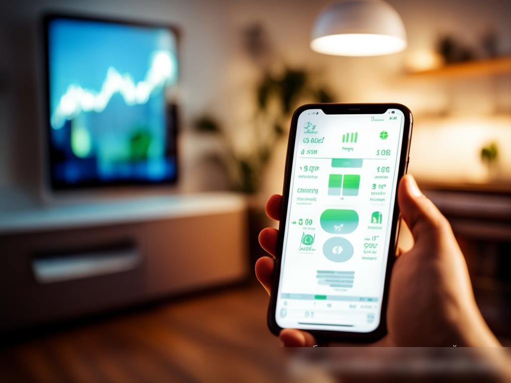 Крупным планом изображена рука, держащая смартфон с приложением для аудита энергопотребления, показывающим графические представления потребления энергии - Пример 4