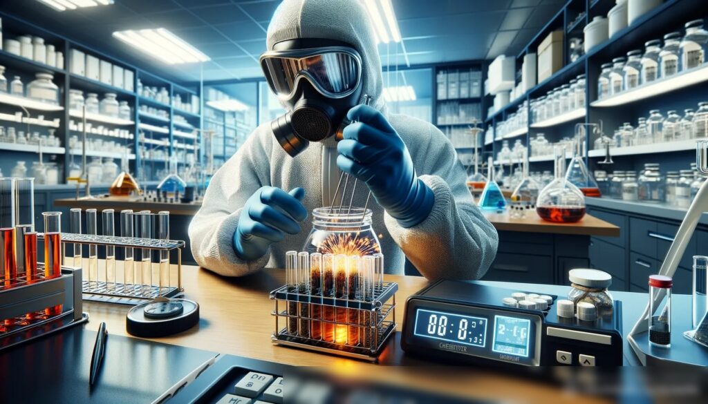 Высококачественное изображение химической лаборатории, фокусирующееся на материалах, используемых во взрывчатых веществах - Пример 1