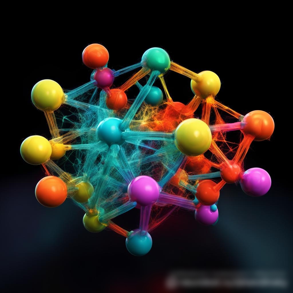 Концептуальное изображение, демонстрирующее молекулярную структуру обычного взрывчатого вещества, например TNT или RDX, выполненное в 3D - Пример 3
