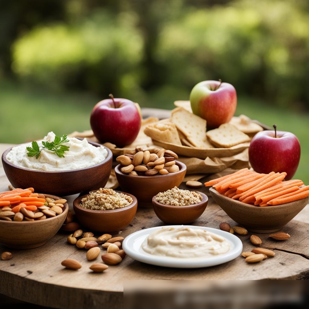 Изображение, демонстрирующее выбор диетических закусок, аккуратно расположенных на столе из старого дерева - Пример 3