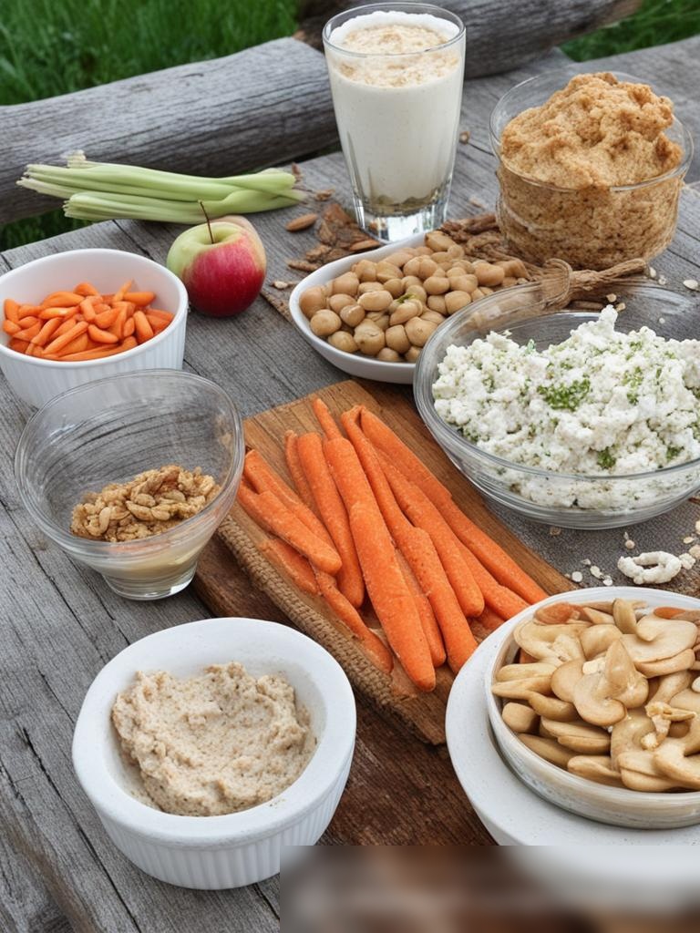 Изображение, демонстрирующее выбор диетических закусок, аккуратно расположенных на столе из старого дерева - Пример 5