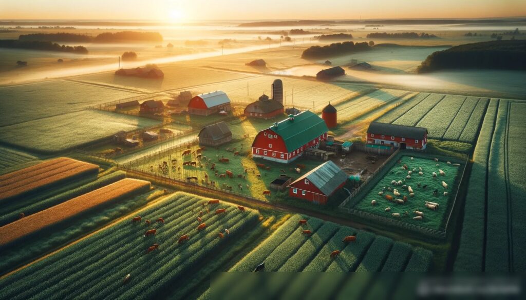 Изображение сельской фермы на рассвете - Пример 2