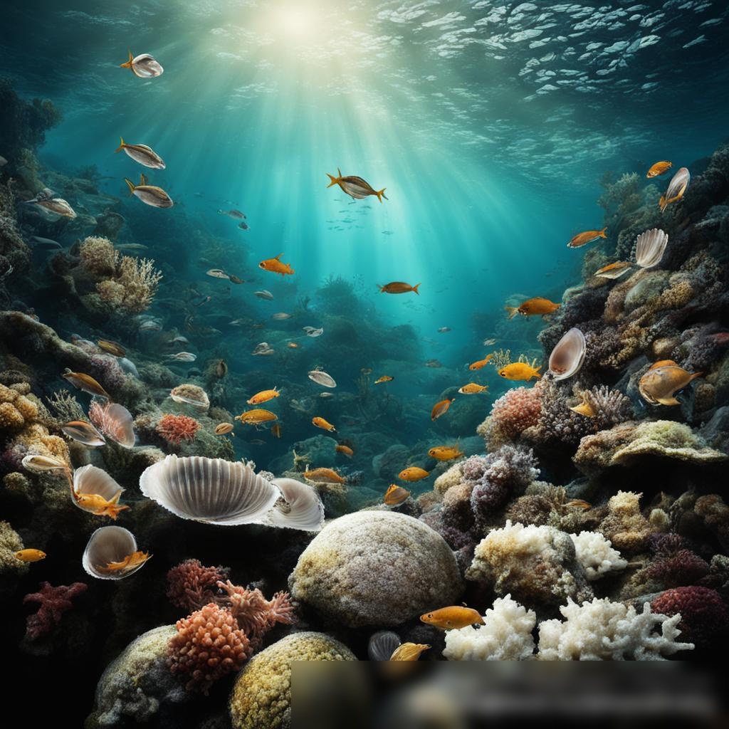 Подводный пейзаж с разнообразием морепродуктов в их естественной среде обитания - Пример 3