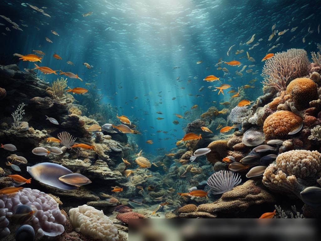 Подводный пейзаж с разнообразием морепродуктов в их естественной среде обитания - Пример 4