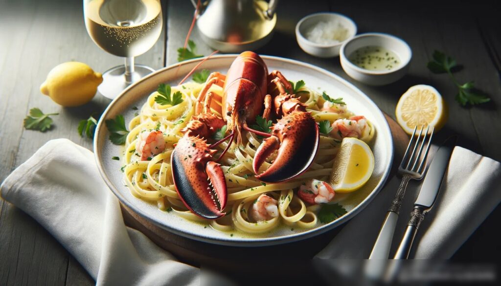 Крупный план блюда с пастой и лобстером - Пример 2