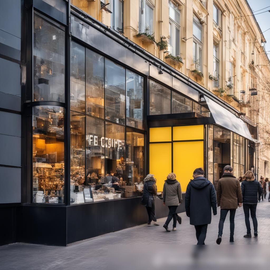 Живописный фасад современного русского кофейного магазина на оживлённой городской улице - Пример 3