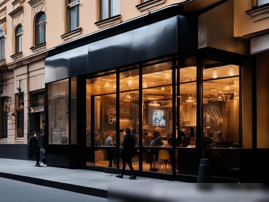 Живописный фасад современного русского кофейного магазина на оживлённой городской улице - Пример 4