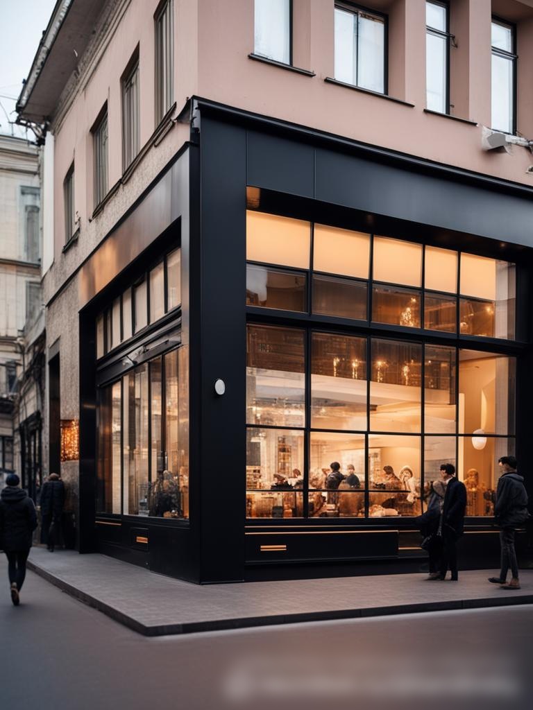 Живописный фасад современного русского кофейного магазина на оживлённой городской улице - Пример 5