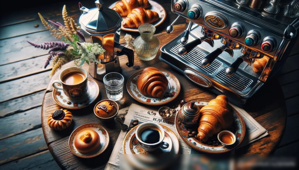 Художественный вид сверху на деревянный столик в русском кофейном магазине - Пример 2