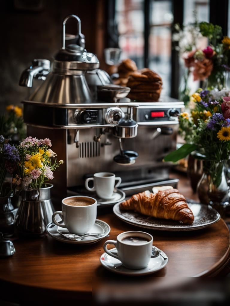 Художественный вид сверху на деревянный столик в русском кофейном магазине - Пример 5