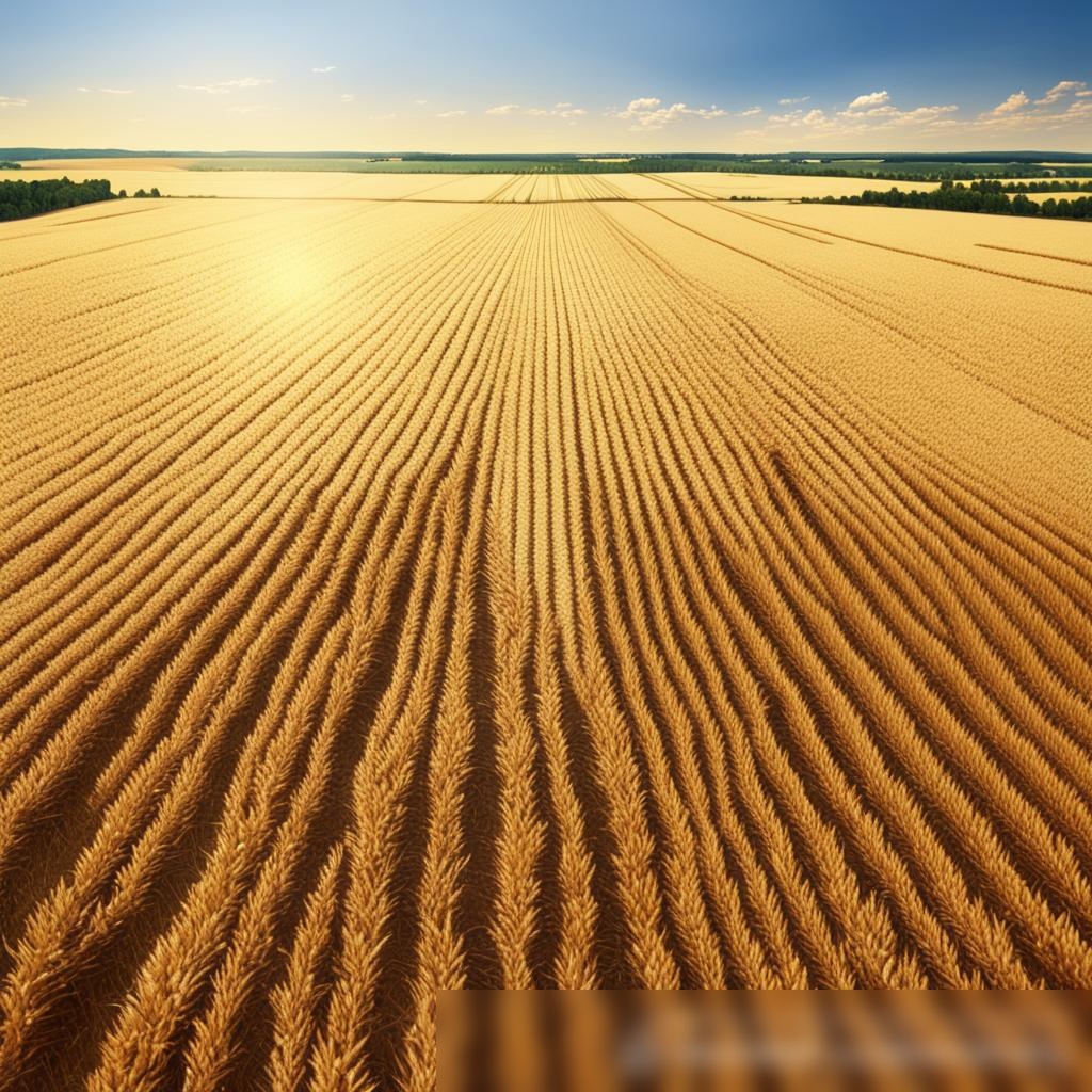 Вид сверху на поле созревшей пшеницы, готовой к уборке, под ясным голубым небом - Пример 3