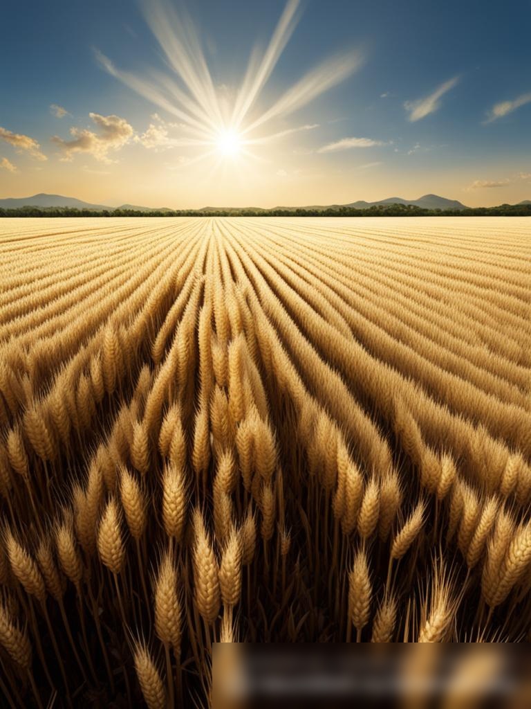 Вид сверху на поле созревшей пшеницы, готовой к уборке, под ясным голубым небом - Пример 5