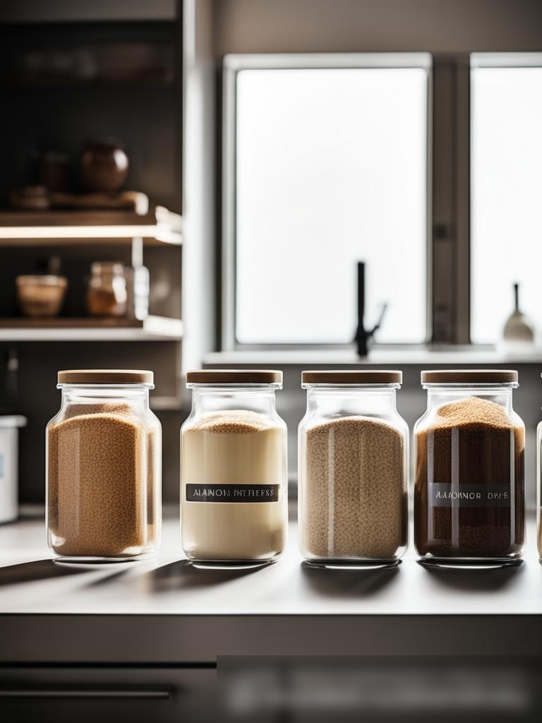 Современная кухонная стойка с разнообразием муки в прозрачных стеклянных банках - Пример 5