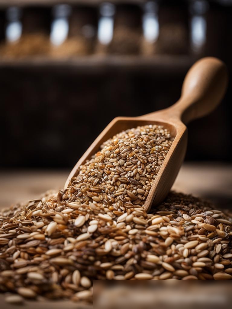 Крупный план ложки, переполненной смесью зерен и семян - Пример 5