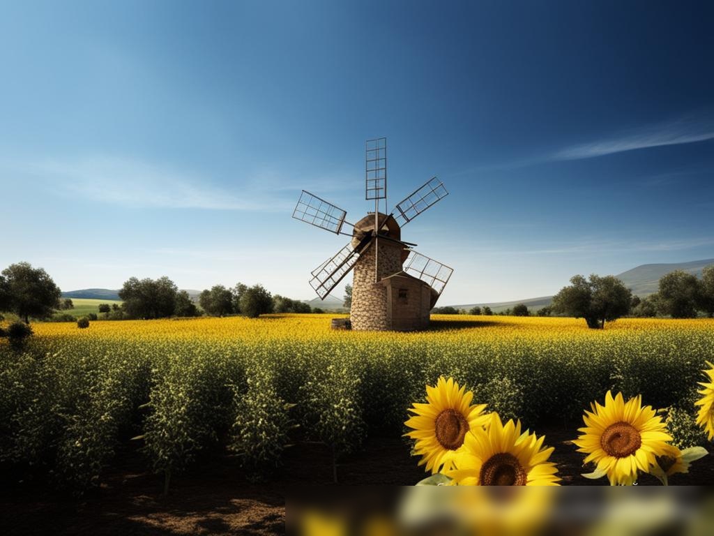 Спокойный, высококачественный пейзаж на открытом воздухе, демонстрирующий процесс производства масел и жиров - Пример 4