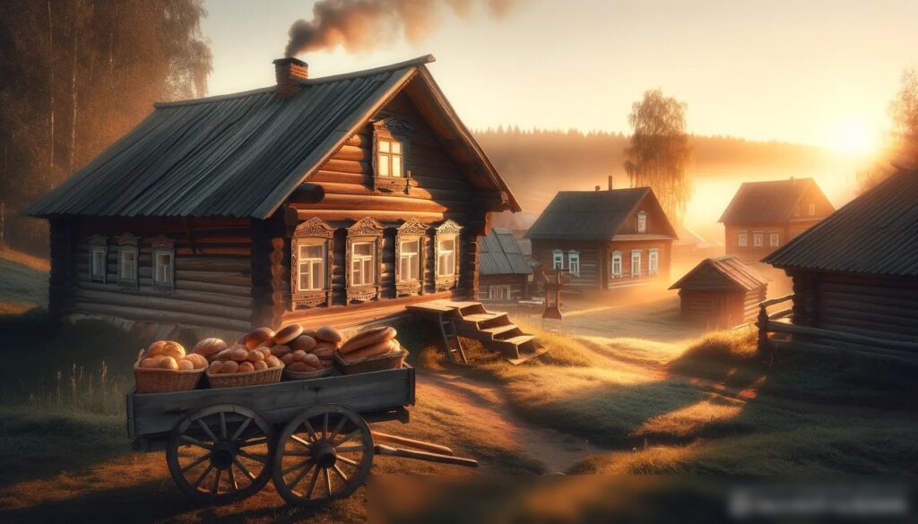 Утренний вид на традиционную русскую деревню с пекарней - Пример 2