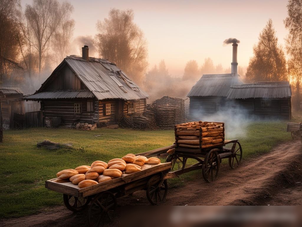 Утренний вид на традиционную русскую деревню с пекарней - Пример 4