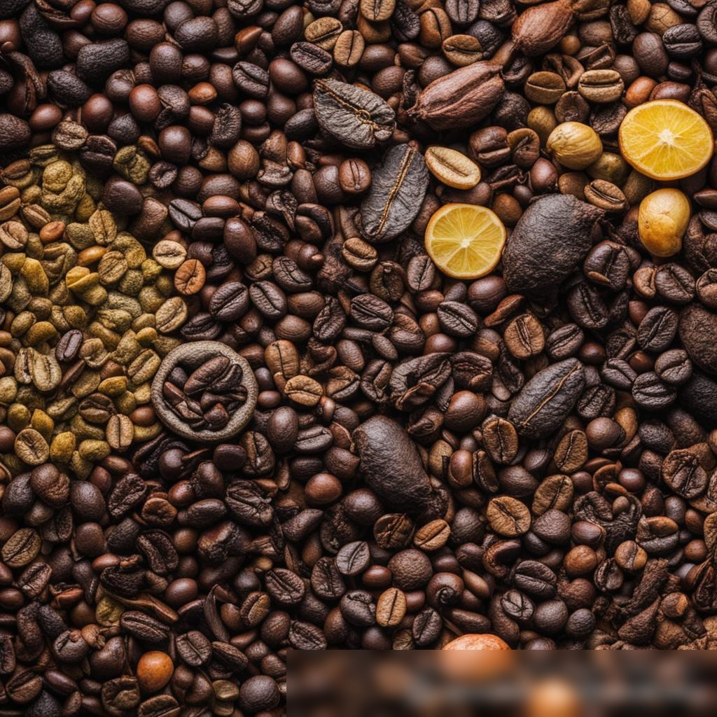 Крупный план разнообразных сортов листового чая и кофейных зерен - Пример 3