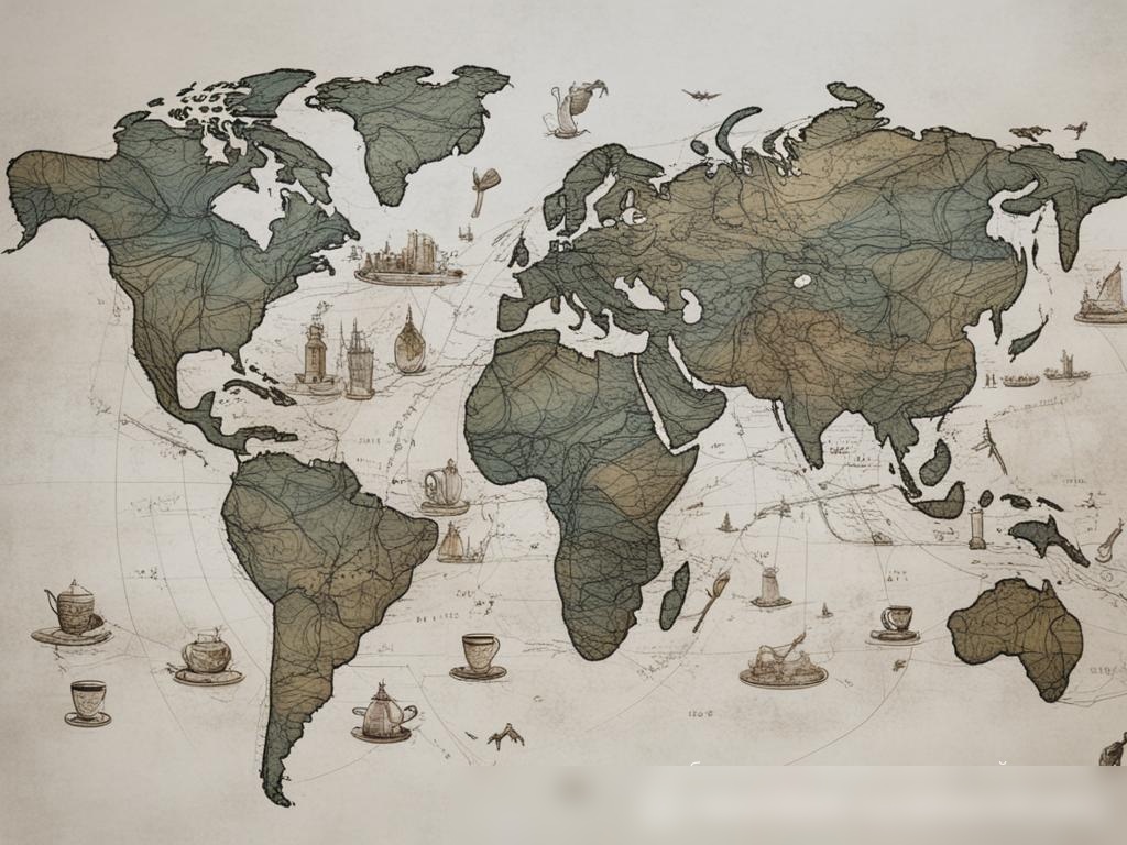 Концептуальное изображение, представляющее глобальное путешествие чая и кофе в Россию - Пример 4