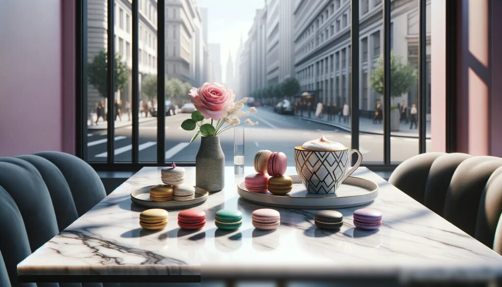 Модернистский кафе с белым мраморным столом - Пример 1