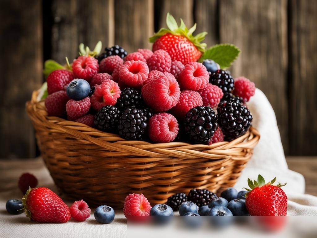 Художественная композиция свежих ягод, высыпающихся из классической плетеной корзины - Пример 4