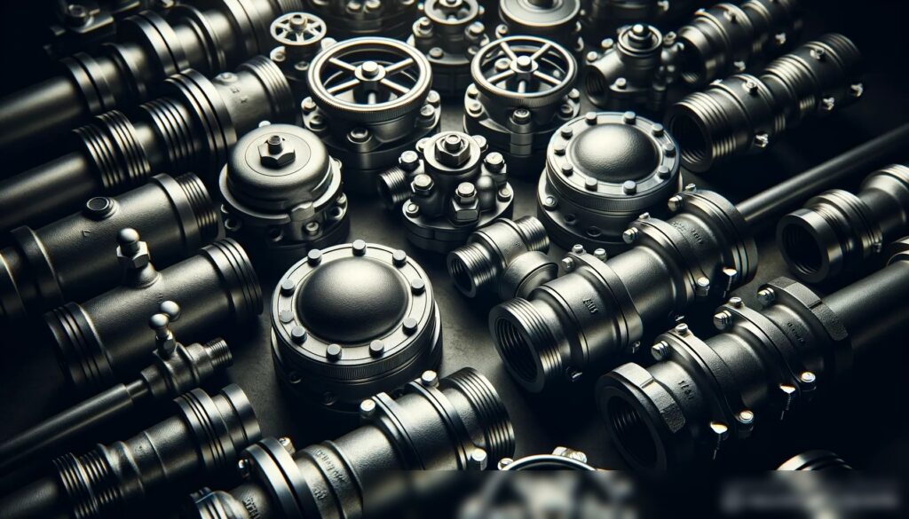 Крупный план различных клапанов и фитингов трубопровода - Пример 1