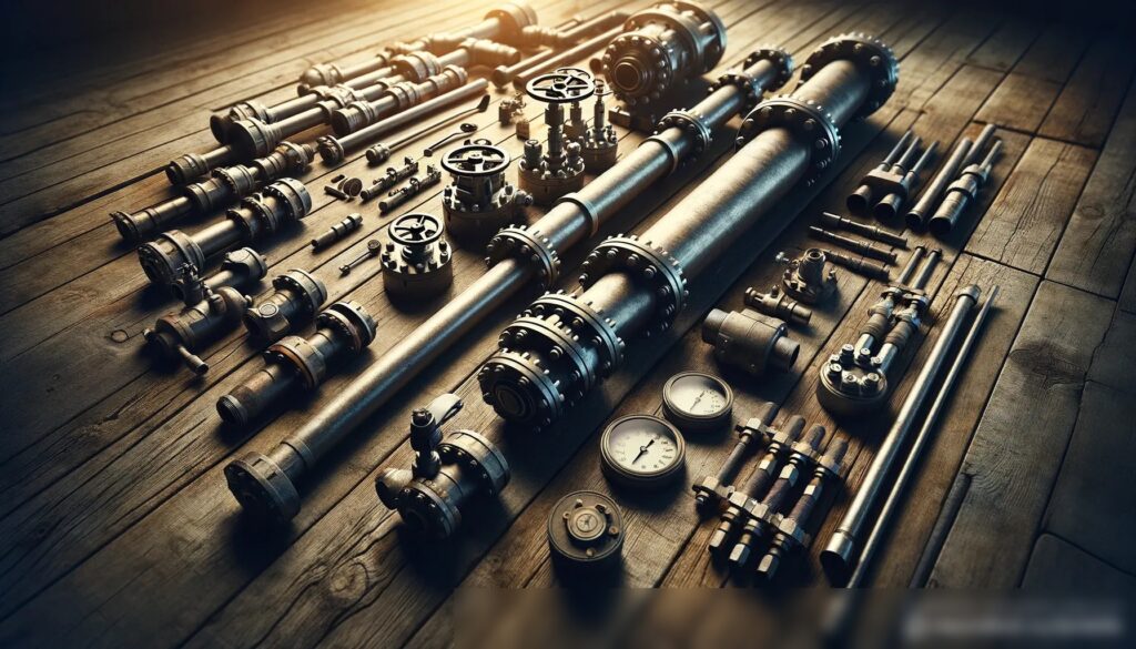 Художественное изображение компонентов трубопровода на столе из старого дерева - Пример 2