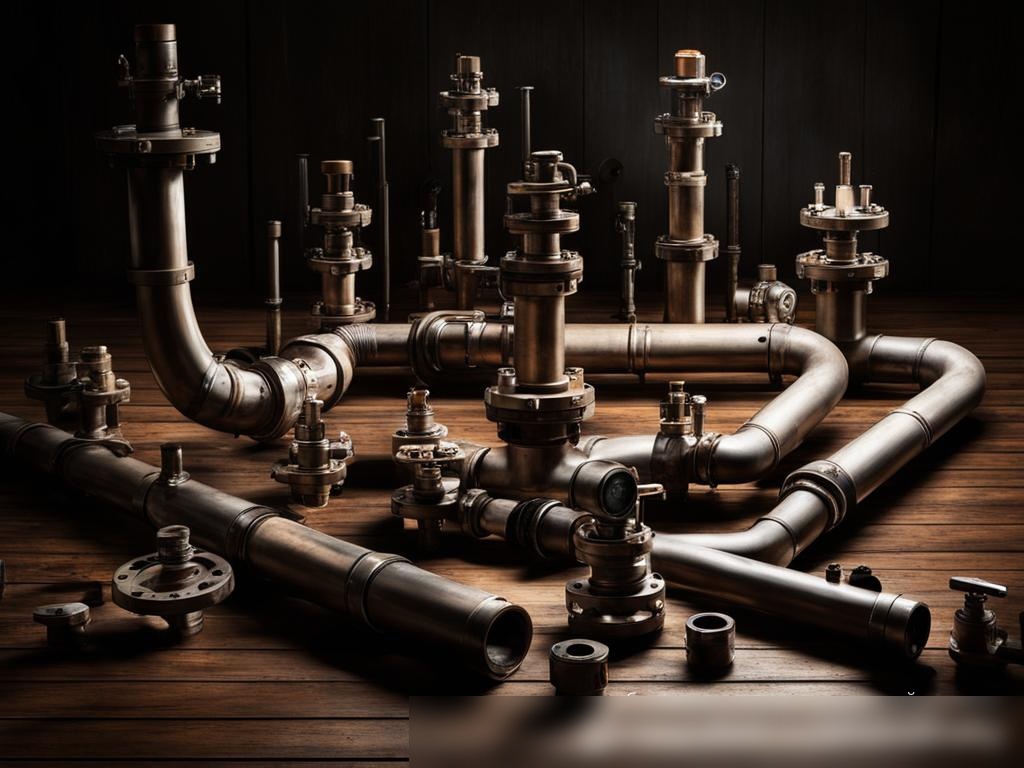 Художественное изображение компонентов трубопровода на столе из старого дерева - Пример 4