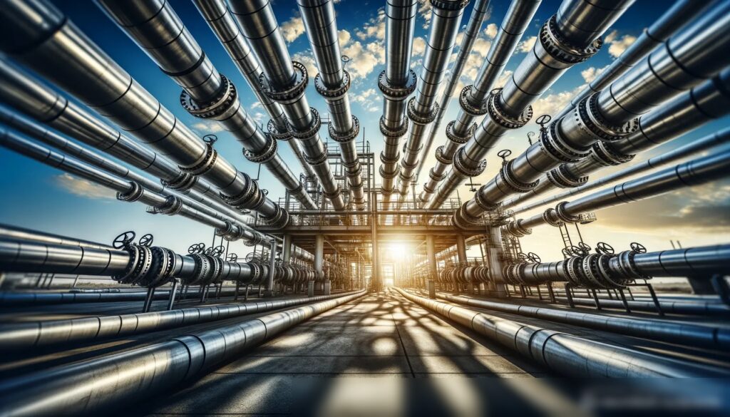 Инфраструктура большого трубопровода, вид с нижней точки - Пример 2