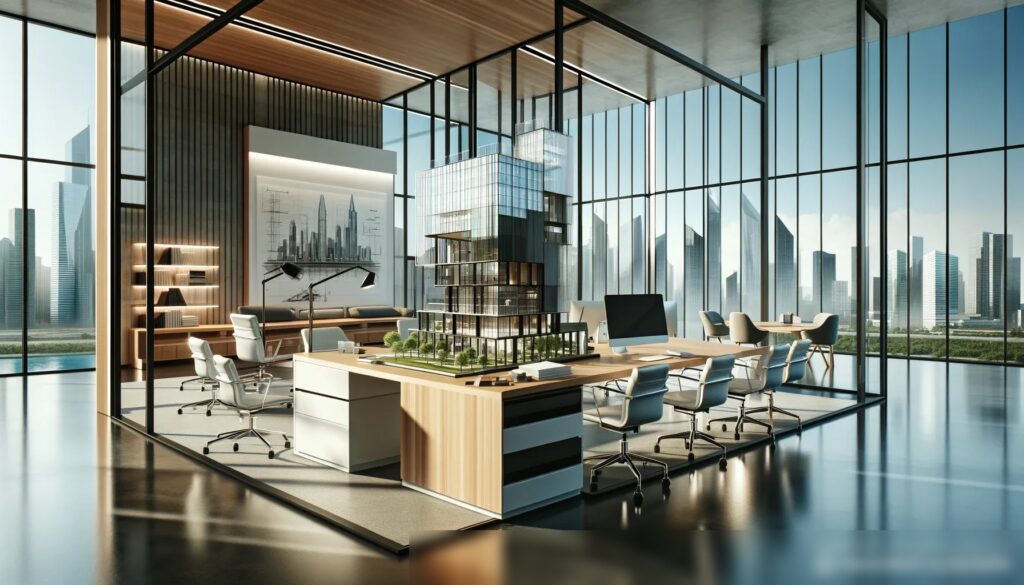 Изображение современного архитектурного офиса с минималистичным дизайном - Пример 1