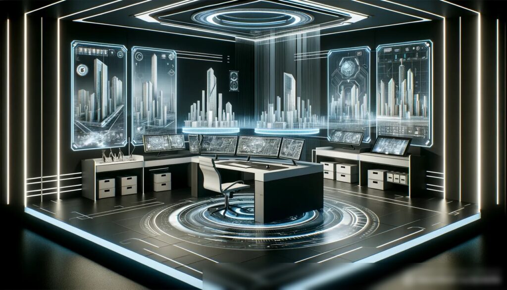 Изображение футуристического архитектурного офиса с передовыми технологиями - Пример 1