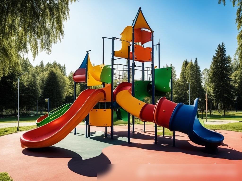 Яркая и современная детская площадка в пригородном парке в России летом - Пример 4