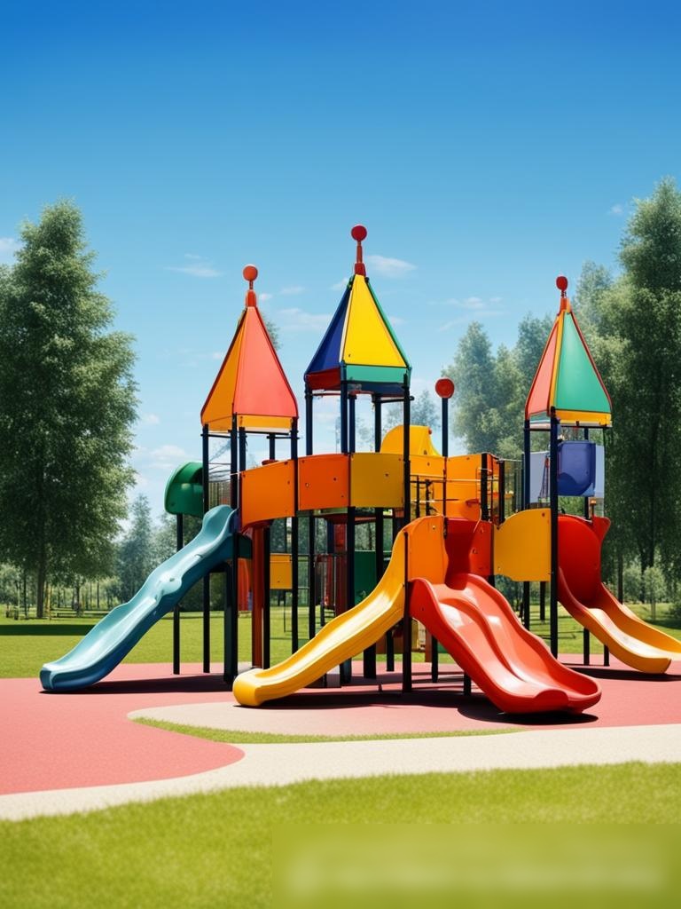 Яркая и современная детская площадка в пригородном парке в России летом - Пример 5