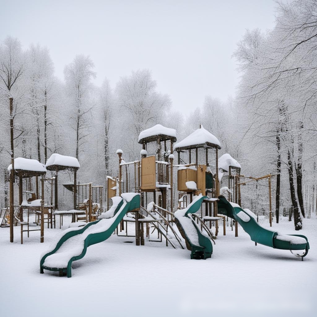 Зимний вид на детскую площадку в России, покрытую снегом - Пример 3