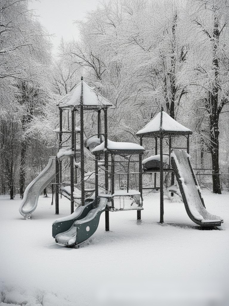 Зимний вид на детскую площадку в России, покрытую снегом - Пример 5