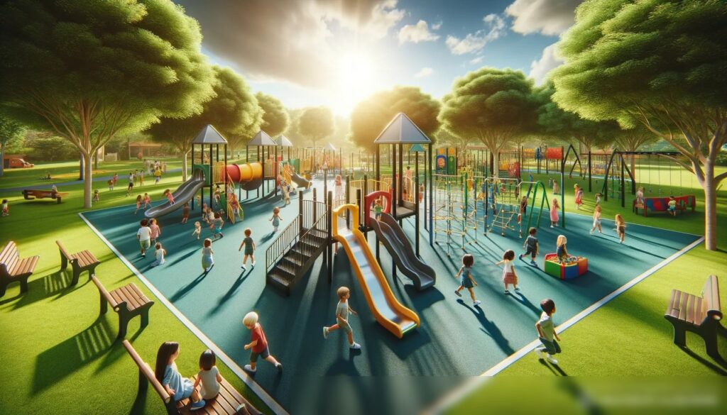 Современная детская площадка в солнечном парке - Пример 1