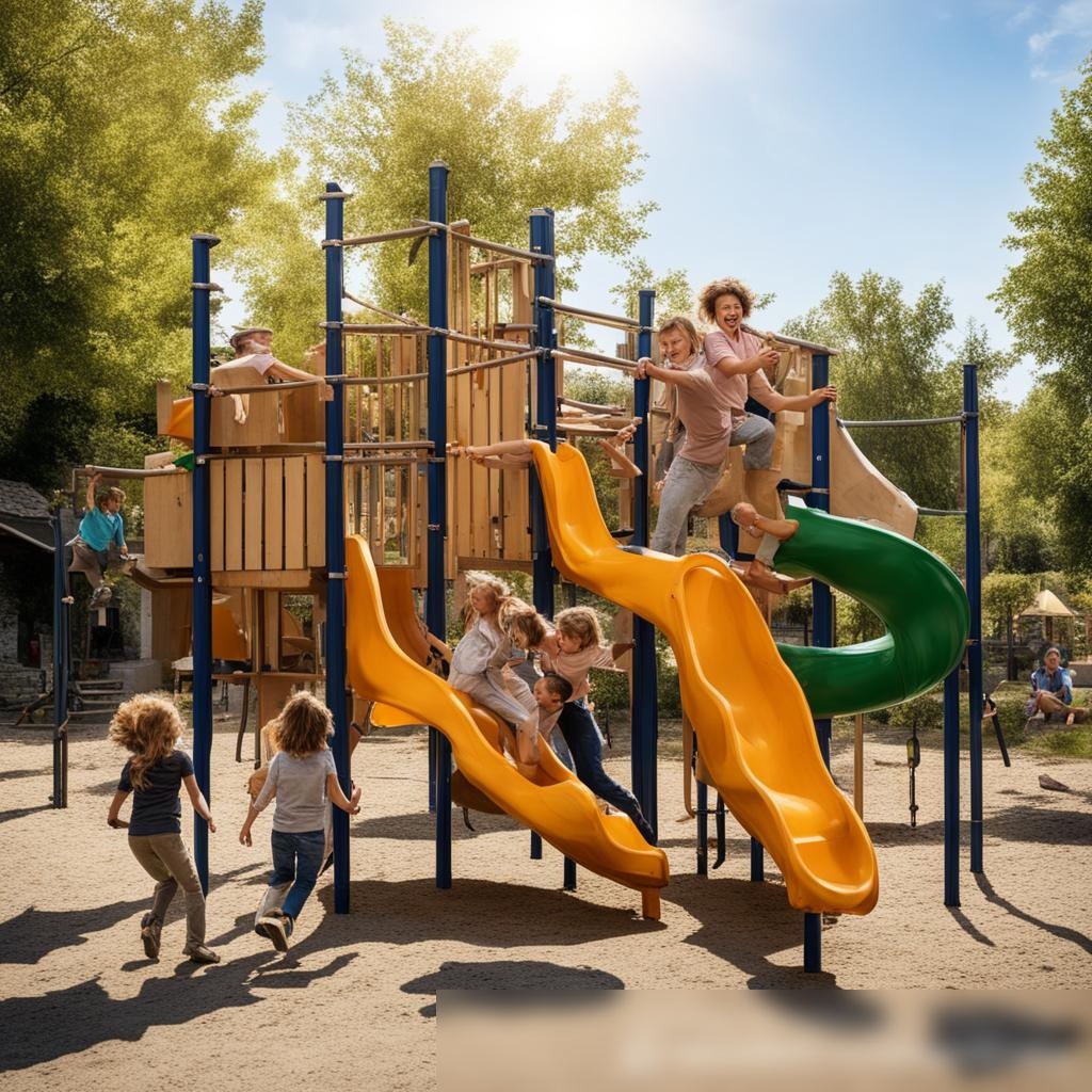 Дети, радующиеся на новой игровой площадке в пригородном районе - Пример 3