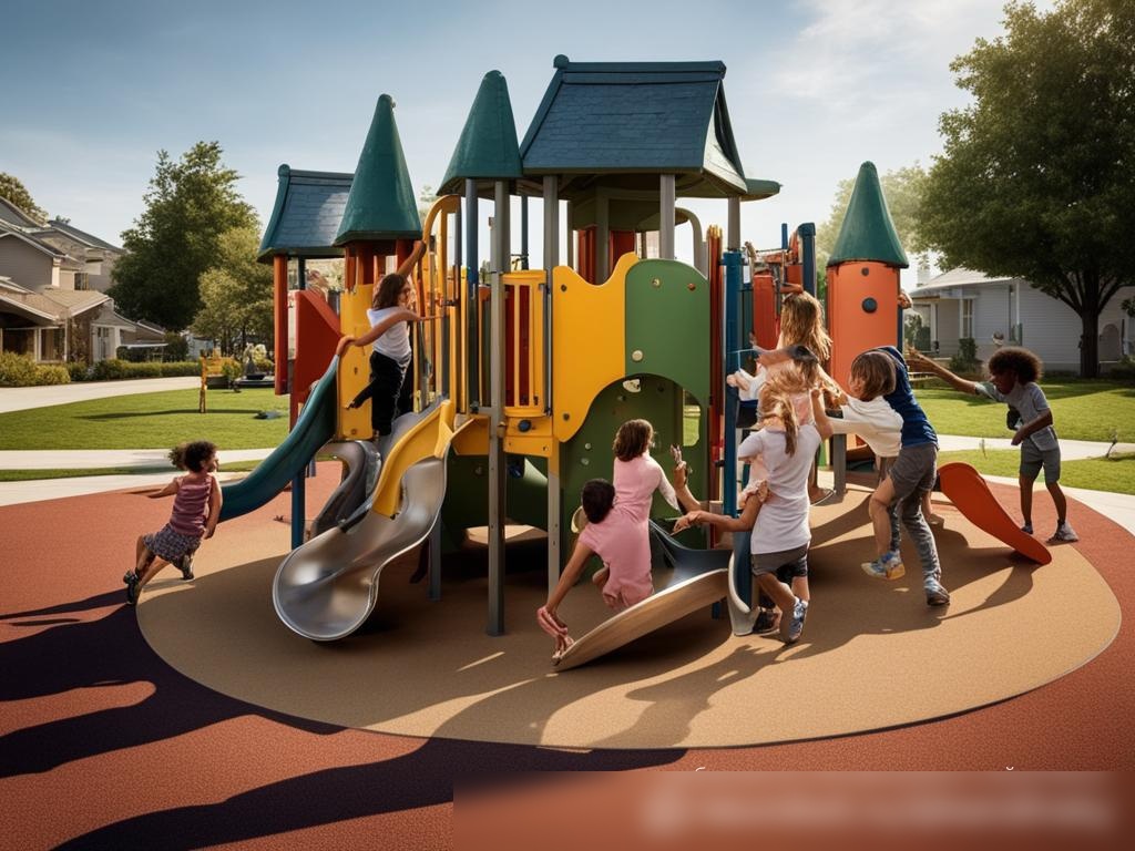 Дети, радующиеся на новой игровой площадке в пригородном районе - Пример 4