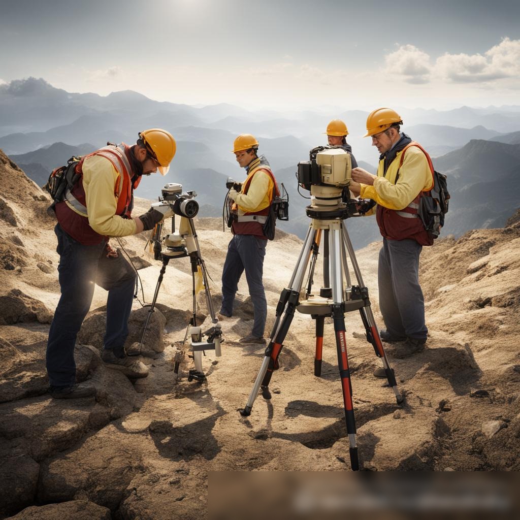 Команда инженеров, работающая над геодезическим обследованием на пересеченной местности - Пример 3