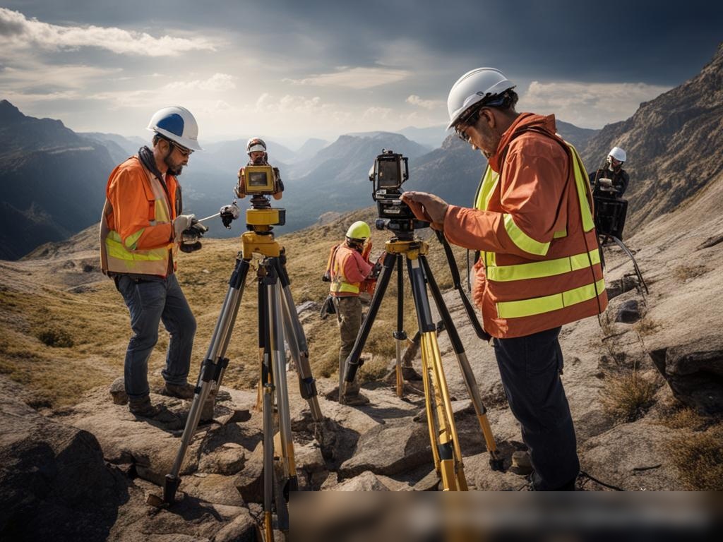 Команда инженеров, работающая над геодезическим обследованием на пересеченной местности - Пример 4