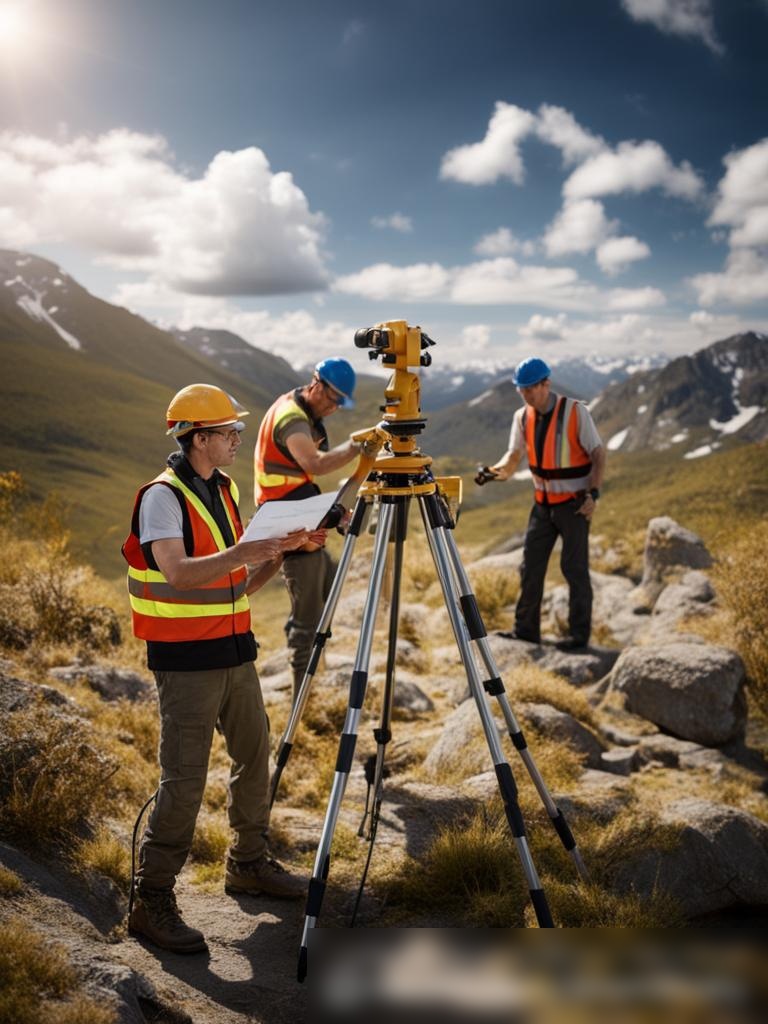 Команда инженеров, работающая над геодезическим обследованием на пересеченной местности - Пример 5