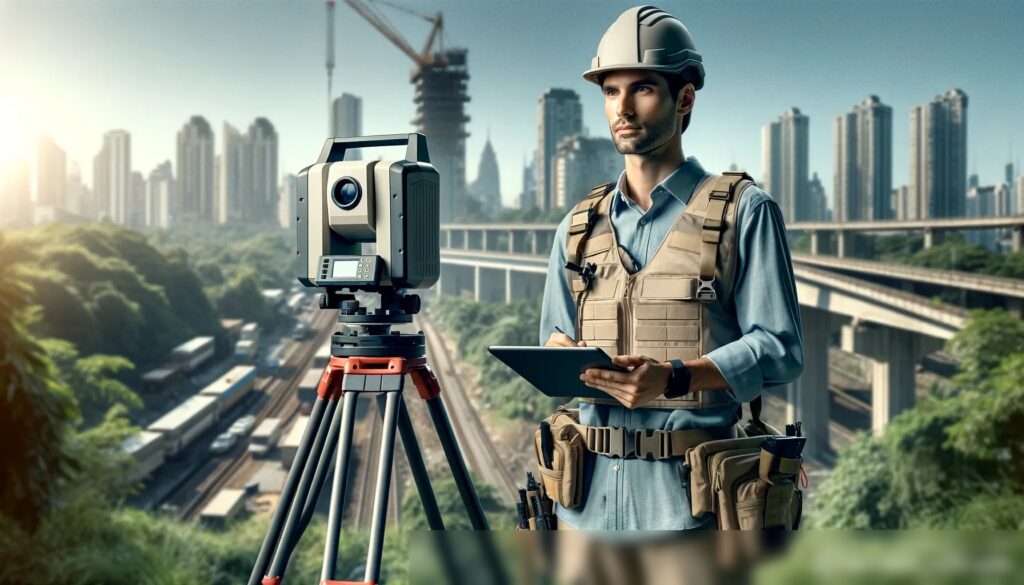 Геодезист на поле работы в городской среде - Пример 1