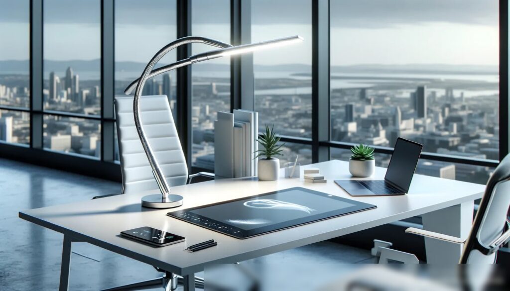 Современное офисное пространство с белым столом и эргономичным креслом - Пример 1