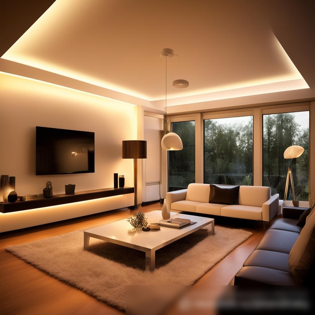 Современная гостиная с разнообразным светодиодным освещением - Пример 3