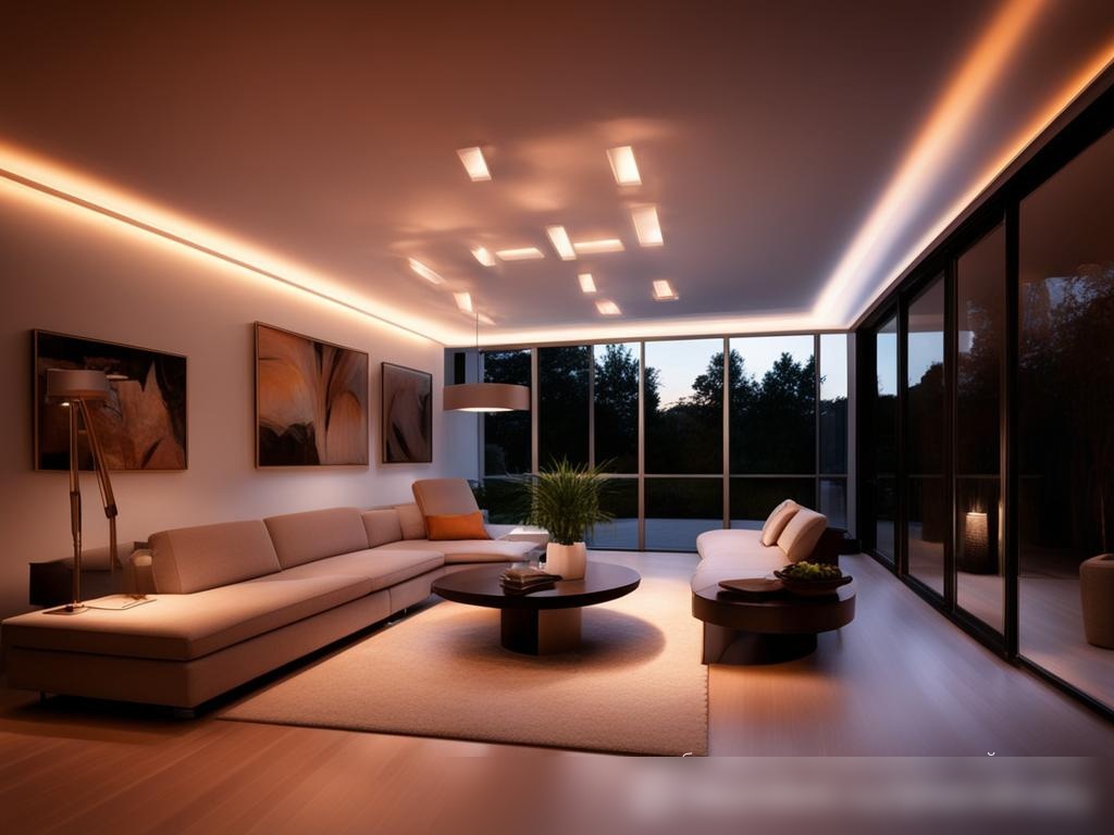 Современная гостиная с разнообразным светодиодным освещением - Пример 4