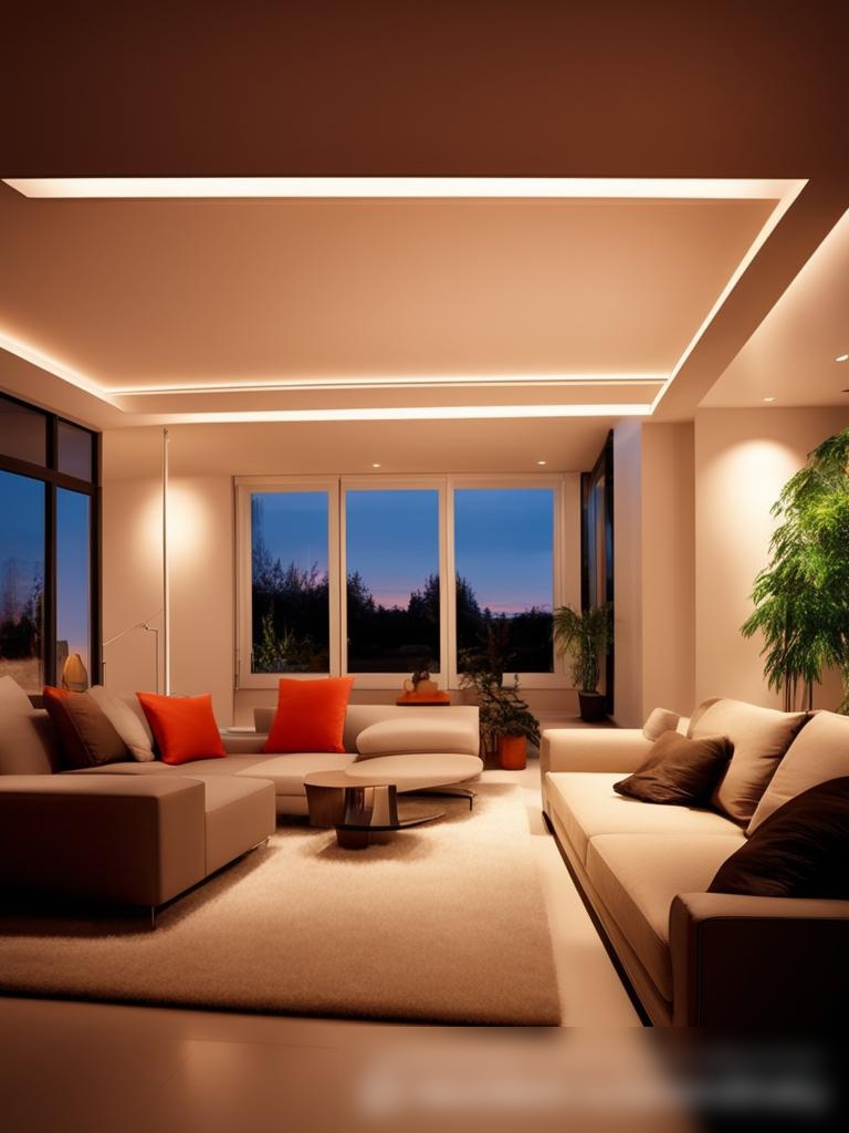 Современная гостиная с разнообразным светодиодным освещением - Пример 5