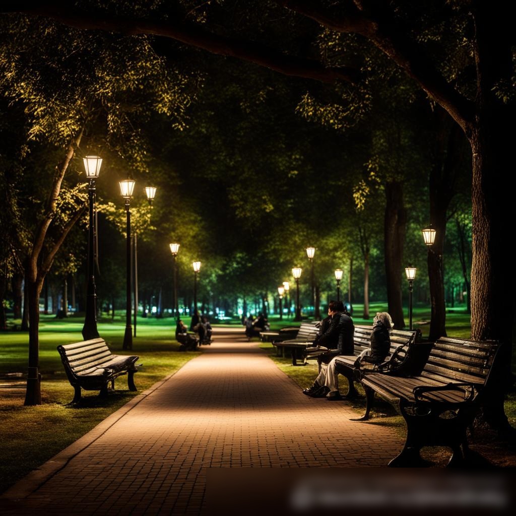 Вечерний парк, освещенный светодиодными фонарями - Пример 3